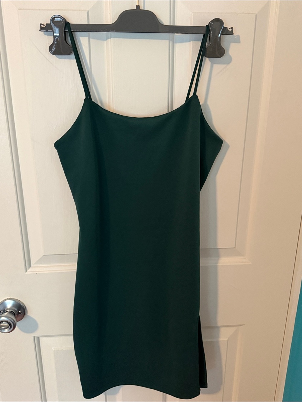 Forest Green Mini Slip Dress with Slit